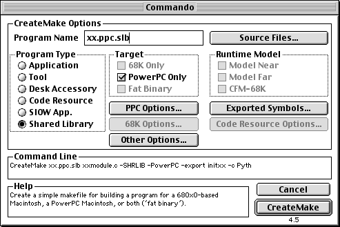 [picture of commando window for CreateMake]